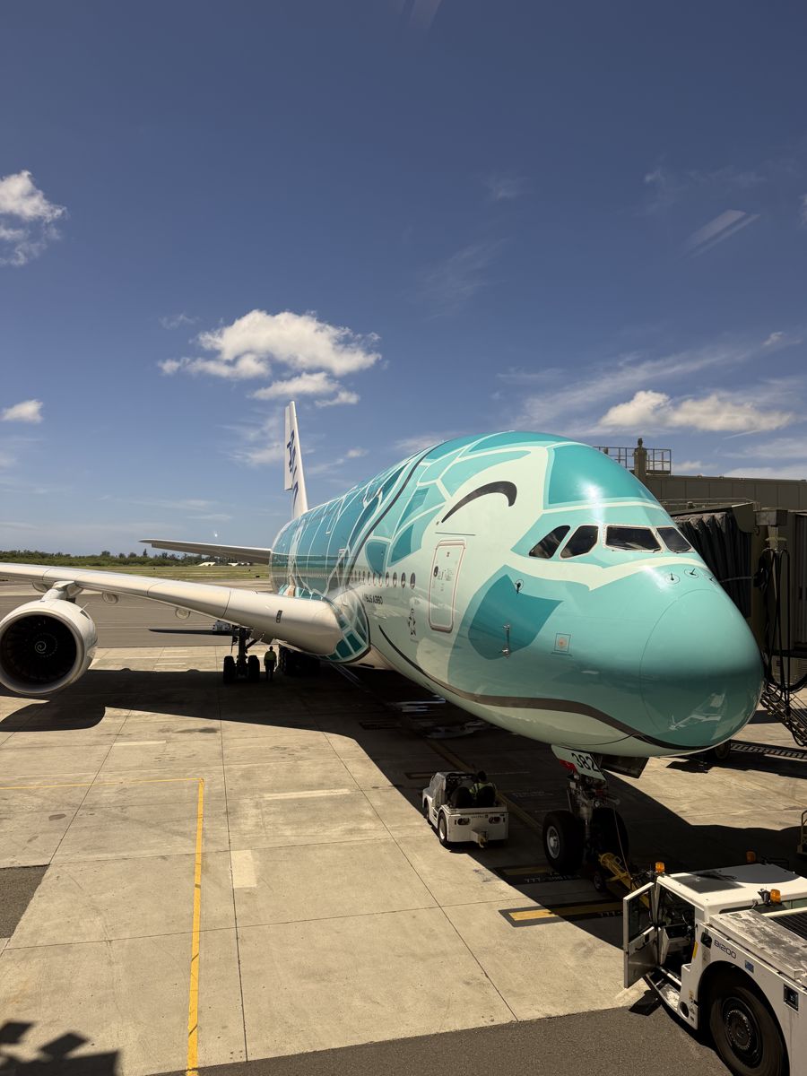 ANAのエアバスA380フライングホヌ 緑の機体